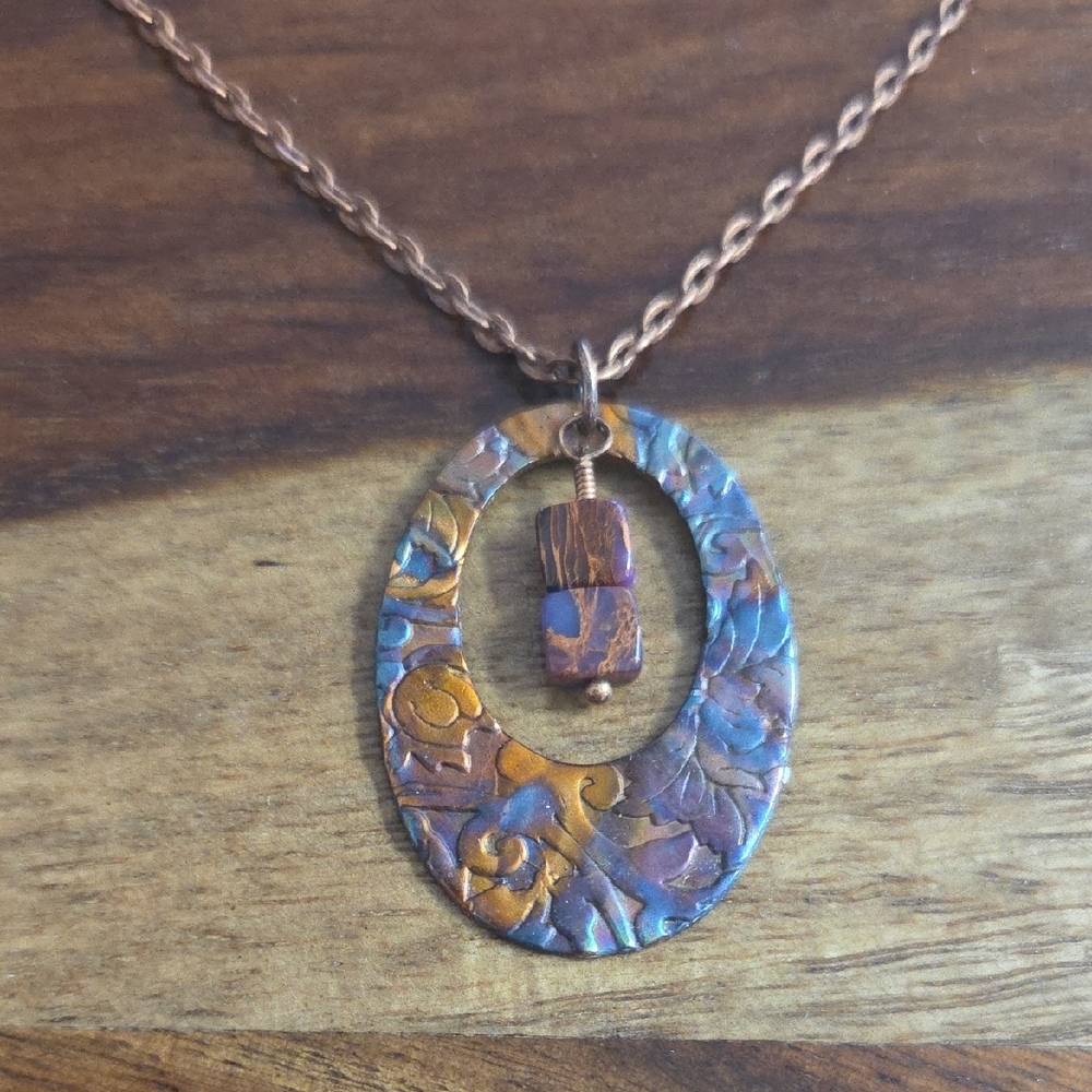 Elegant Flame Painted Pendant Necklace with 20" chain